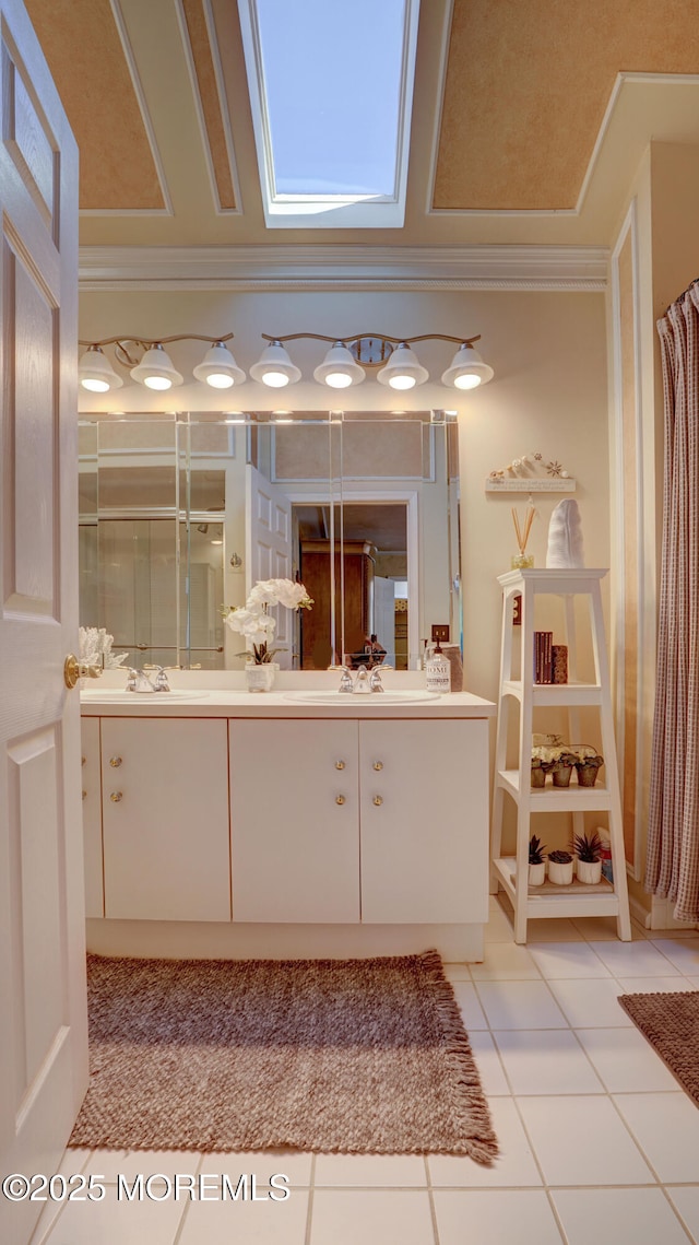 44 Kentucky Way, Freehold, NJ 07728 - bathroom featuring vanity, ornamental molding, a shower, and tile patterned floors