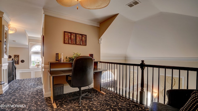 44 Kentucky Way, Freehold, NJ 07728 - carpeted office space featuring ornamental molding and a ceiling fan