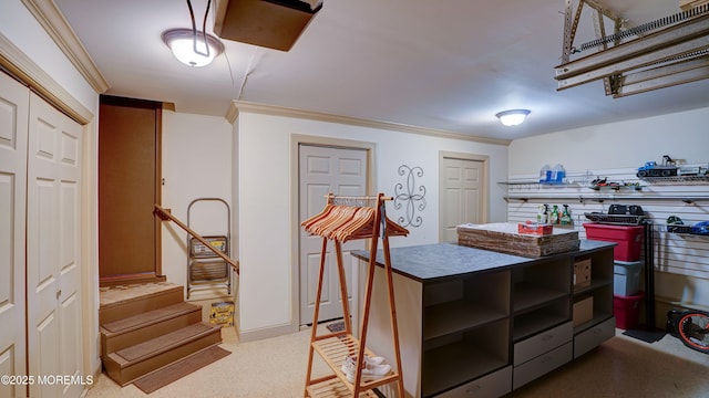 44 Kentucky Way, Freehold, NJ 07728 - kitchen with open shelves, dark countertops, and ornamental molding