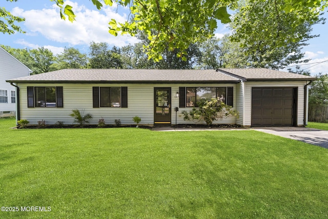 112 Beacon St, Moorestown, NJ 08057 - ranch-style house with a garage, a front yard, driveway, and a shingled roof
