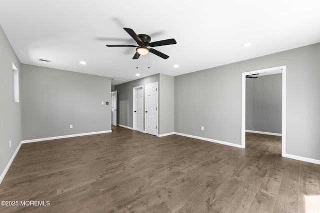 112 Beacon St, Moorestown, NJ 08057 - unfurnished living room with a ceiling fan, dark wood finished floors, and recessed lighting