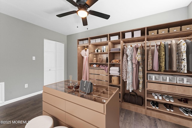112 Beacon St, Moorestown, NJ 08057 - walk in closet with dark wood finished floors and ceiling fan