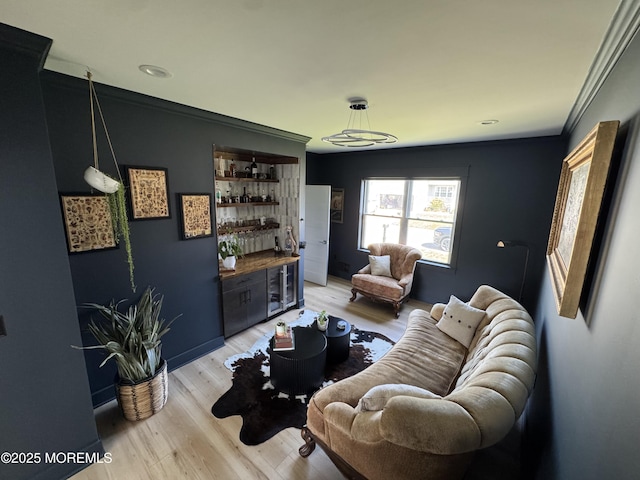 1464 Earie Way, Forked River, NJ 08731 - living room with a bar, light wood-type flooring, ornamental molding, and recessed lighting