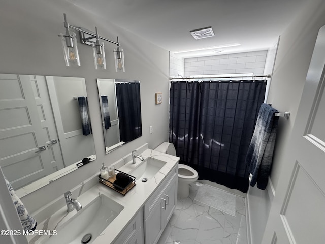 1464 Earie Way, Forked River, NJ 08731 - full bath featuring marble finish flooring, double vanity, and a shower with curtain