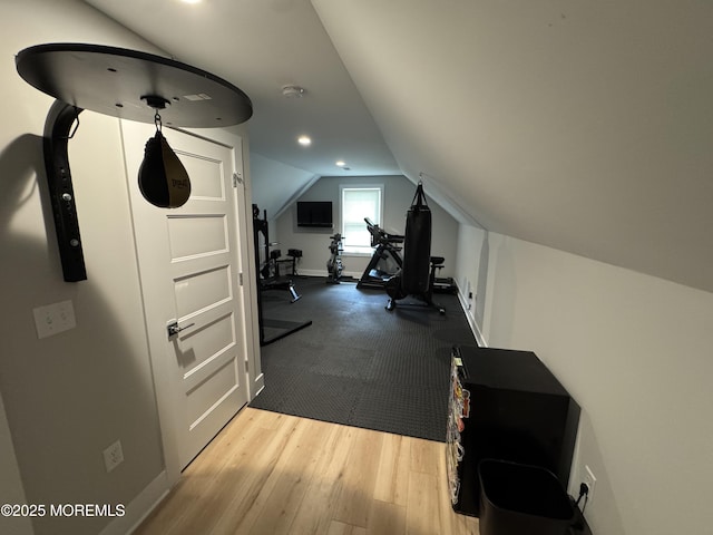 1464 Earie Way, Forked River, NJ 08731 - workout room with lofted ceiling, recessed lighting, and light wood-style floors