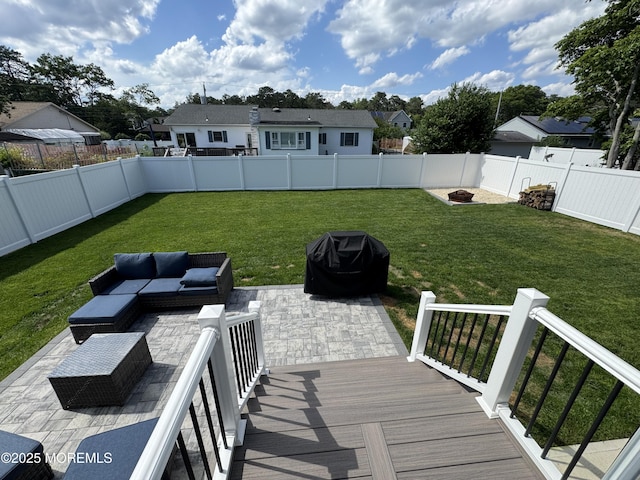 1464 Earie Way, Forked River, NJ 08731 - deck featuring a grill, a fenced backyard, an outdoor hangout area, and a patio area