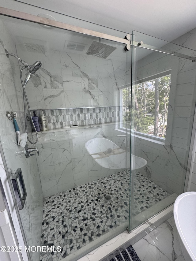 1464 Earie Way, Forked River, NJ 08731 - full bath featuring marble look tile flooring and a marble finish shower