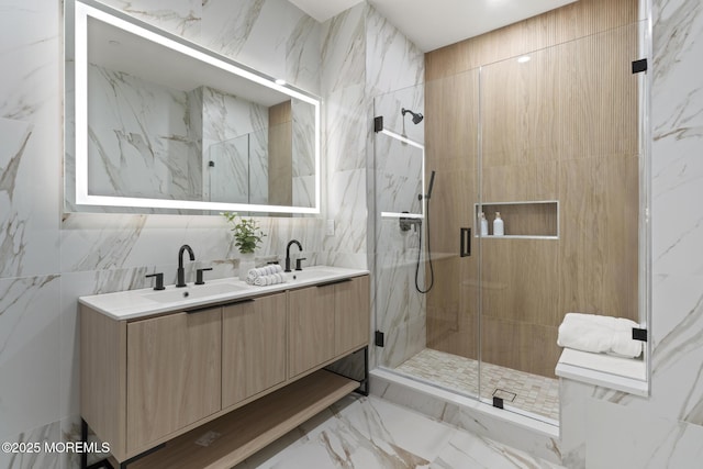 401 Boulevard 202, Seaside Heights, NJ 08751 - full bathroom featuring a marble finish shower, double vanity, tile walls, and marble finish floors