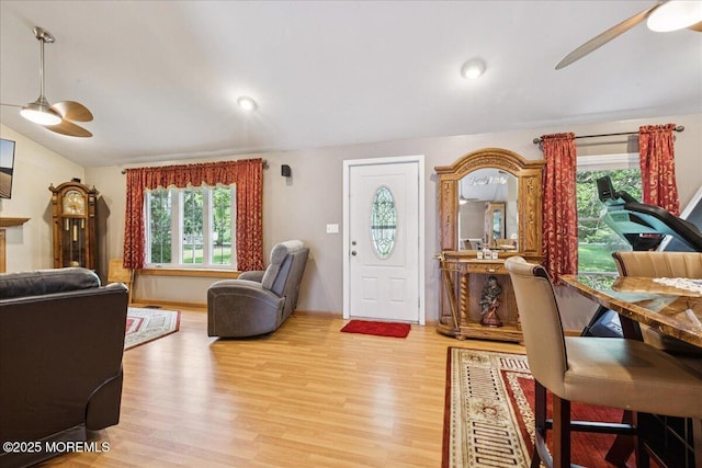 444 Cook Rd, Jackson, NJ 08527 - living area with a ceiling fan, vaulted ceiling, wood finished floors, and healthy amount of natural light