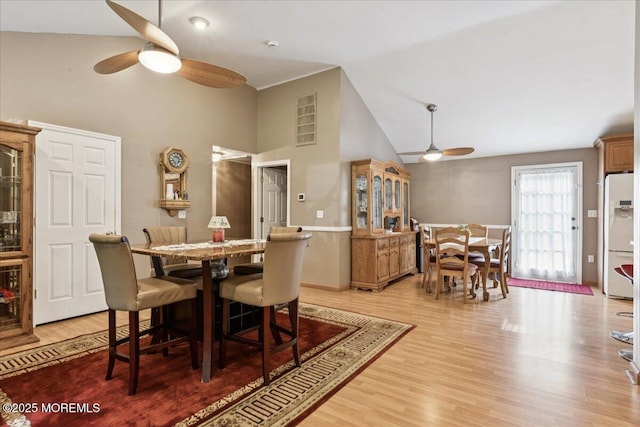 444 Cook Rd, Jackson, NJ 08527 - dining area featuring ceiling fan, high vaulted ceiling, and light wood-style floors