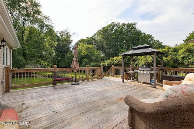 444 Cook Rd, Jackson, NJ 08527 - wooden terrace with a gazebo, view of scattered trees, and grilling area