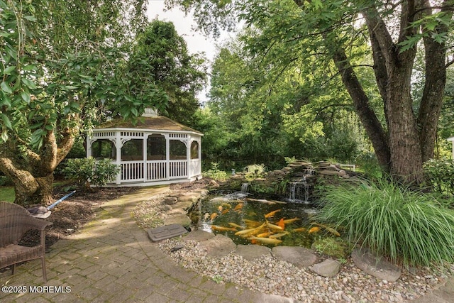 444 Cook Rd, Jackson, NJ 08527 - view of yard featuring a gazebo and a small pond