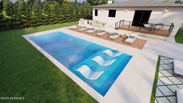 441 Slocum Pl, Oakhurst, NJ 07755 - view of swimming pool with a deck, a lawn, and an outdoor living space