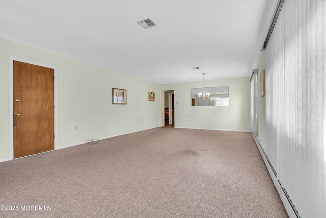 46 Carmacks Way, Toms River, NJ 08757 - empty room featuring a chandelier, light colored carpet, and a baseboard radiator