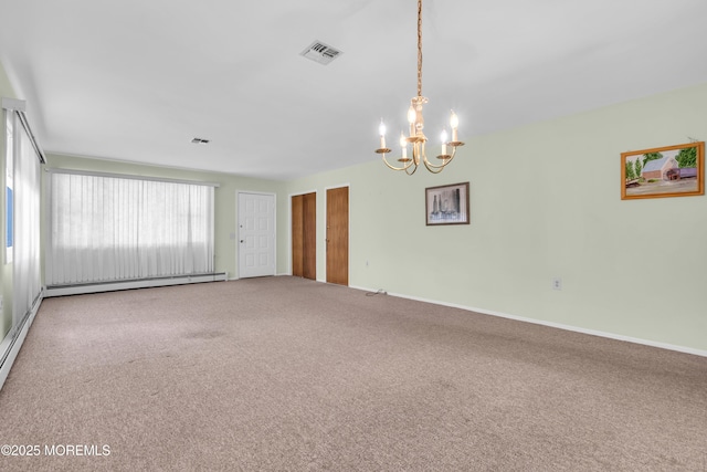 46 Carmacks Way, Toms River, NJ 08757 - carpeted empty room featuring a baseboard radiator and a chandelier