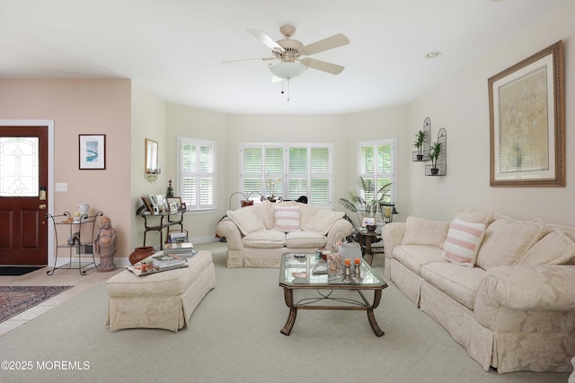 8001/2 Schoolhouse Rd, Brielle, NJ 08730 - living area featuring plenty of natural light, a ceiling fan, and carpet floors