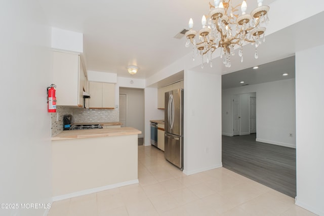 402 Hidden Village Dr Unit 402, Perth Amboy, NJ 08862 - kitchen featuring stainless steel appliances, light countertops, backsplash, a chandelier, and a peninsula