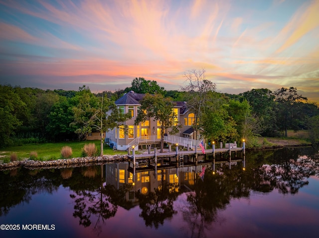 199-203 Lake Ave, Island Heights, NJ 08732 - back of house featuring a water view, a lawn, and a balcony