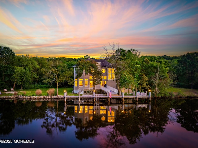 199-203 Lake Ave, Island Heights, NJ 08732 - rear view of property featuring a water view, a forest view, and a lawn