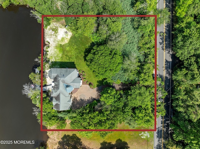 199-203 Lake Ave, Island Heights, NJ 08732 - view from above of property with a nearby body of water and property boundaries highlighted