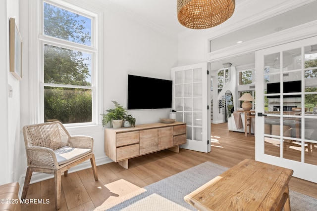 199-203 Lake Ave, Island Heights, NJ 08732 - living area with crown molding, light wood-type flooring, and french doors
