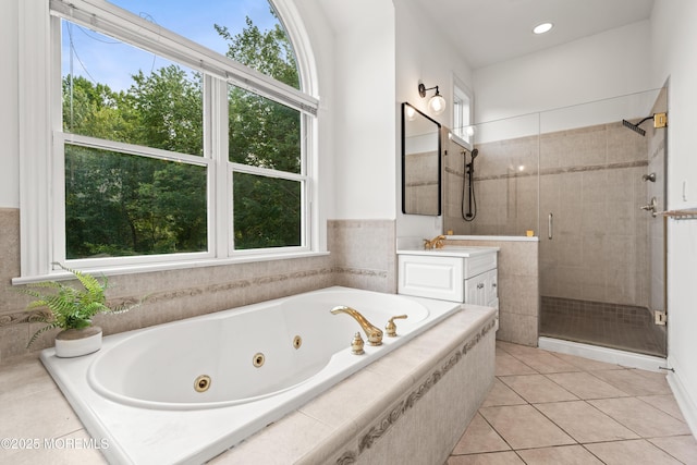 199-203 Lake Ave, Island Heights, NJ 08732 - bathroom featuring plenty of natural light, a whirlpool tub, a stall shower, and vanity