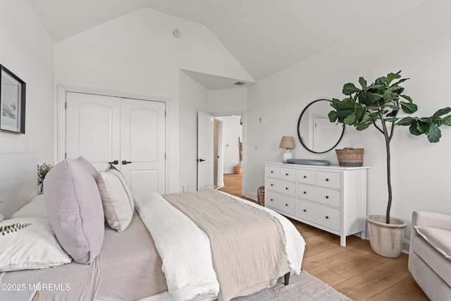 199-203 Lake Ave, Island Heights, NJ 08732 - bedroom featuring light wood-type flooring, vaulted ceiling, and a closet