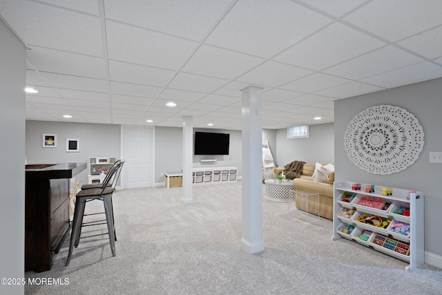 79 Lake Shore Dr, Red Bank, NJ 07701 - game room featuring carpet flooring, recessed lighting, a dry bar, and a drop ceiling