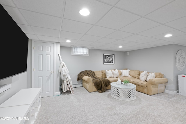 79 Lake Shore Dr, Red Bank, NJ 07701 - living area featuring carpet floors, recessed lighting, baseboard heating, and a drop ceiling