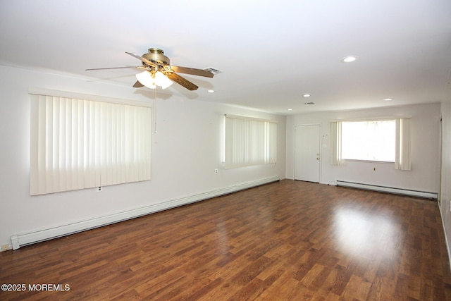 288 Barbados Dr N, Toms River, NJ 08757 - spare room with baseboard heating, a baseboard radiator, a ceiling fan, wood finished floors, and recessed lighting