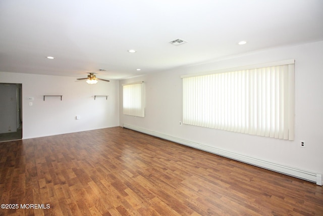288 Barbados Dr N, Toms River, NJ 08757 - unfurnished room with a baseboard heating unit, wood finished floors, a ceiling fan, and recessed lighting
