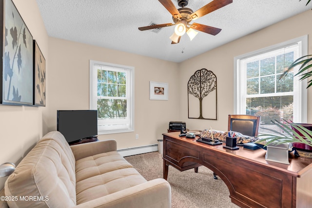 82 Spinnaker Ct, Bayville, NJ 08721 - carpeted office with baseboard heating, a ceiling fan, and a textured ceiling