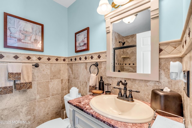 82 Spinnaker Ct, Bayville, NJ 08721 - full bath with tile walls, a tile shower, vanity, and wainscoting