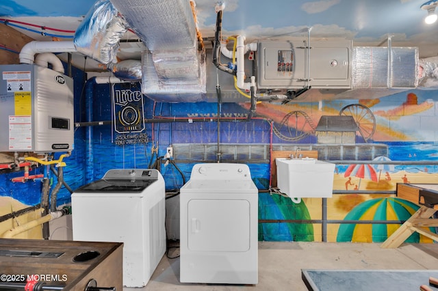 241 Hiering Ave, Seaside Heights, NJ 08751 - laundry area with washing machine and dryer and water heater