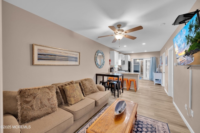 241 Hiering Ave, Seaside Heights, NJ 08751 - living room featuring ceiling fan, light wood-style floors, and recessed lighting
