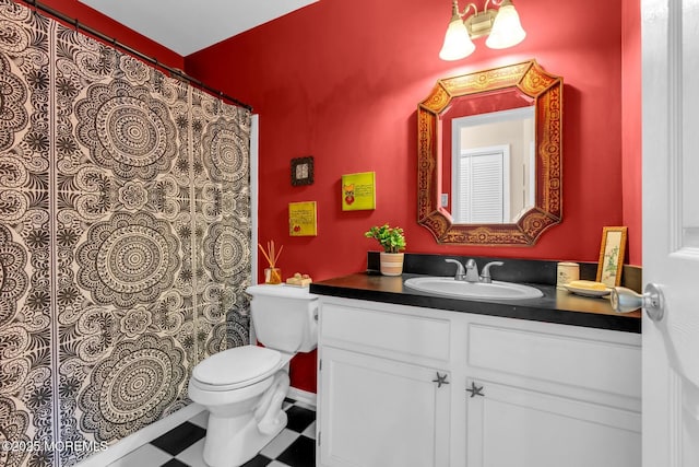 134 Marina Bay Ct, Highlands, NJ 07732 - bathroom with tile patterned floors, vanity, and a shower with shower curtain
