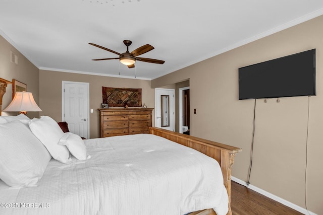 134 Marina Bay Ct, Highlands, NJ 07732 - bedroom featuring wood finished floors, ornamental molding, and ceiling fan