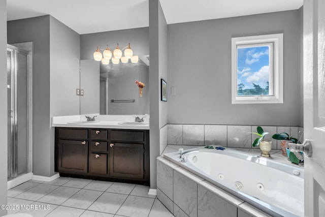 134 Marina Bay Ct, Highlands, NJ 07732 - full bathroom featuring a tub with jets, double vanity, and a stall shower