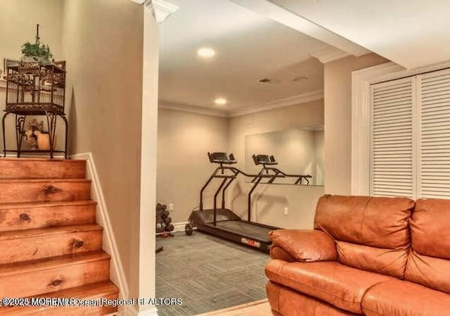 6 Meadow Run Ct, Jackson, NJ 08527 - exercise room featuring ornamental molding, recessed lighting, and carpet floors
