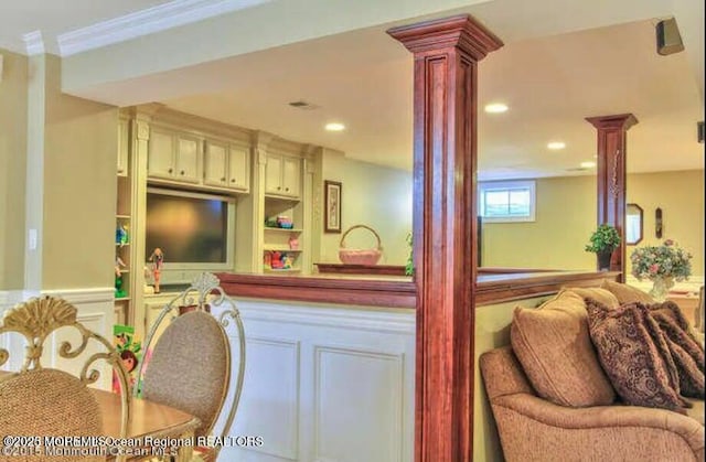 6 Meadow Run Ct, Jackson, NJ 08527 - kitchen with decorative columns, recessed lighting, a decorative wall, and ornamental molding