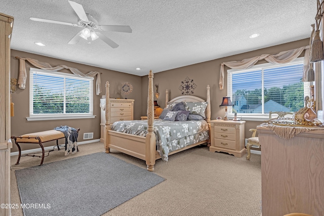 2 Apache Dr, Toms River, NJ 08753 - bedroom with light carpet, a textured ceiling, ceiling fan, and recessed lighting