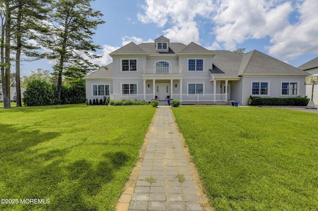 1 Country Club Dr, Deal, NJ 07723 - view of front facade featuring a porch, a front yard, and stucco siding