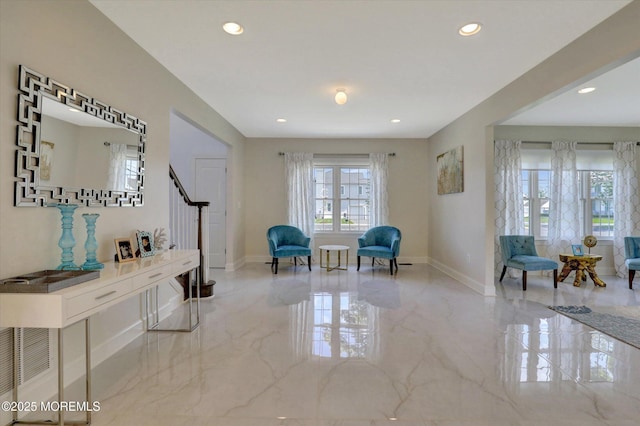 1 Country Club Dr, Deal, NJ 07723 - living area with plenty of natural light, marble tiled flooring, recessed lighting, and stairway
