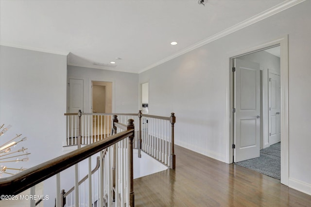 1 Country Club Dr, Deal, NJ 07723 - hall featuring an upstairs landing, wood finished floors, crown molding, and recessed lighting