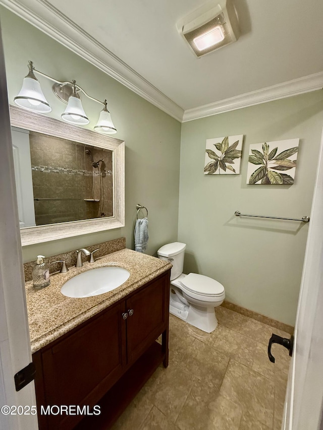 3 Tivoli St, Toms River, NJ 08757 - bathroom with ornamental molding, vanity, and a tile shower
