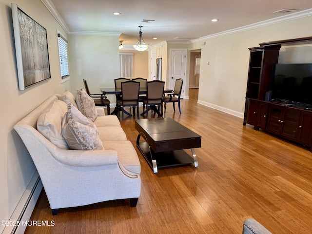 3 Tivoli St, Toms River, NJ 08757 - living room with a baseboard heating unit, light wood-type flooring, crown molding, and recessed lighting