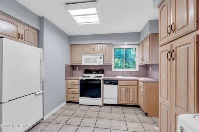 16A Mallard St, Manchester, NJ 08759 - kitchen featuring white appliances, light brown cabinets, light countertops, and decorative backsplash