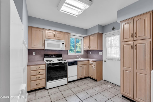 16A Mallard St, Manchester, NJ 08759 - kitchen featuring white appliances, light brown cabinets, light tile patterned flooring, and light countertops
