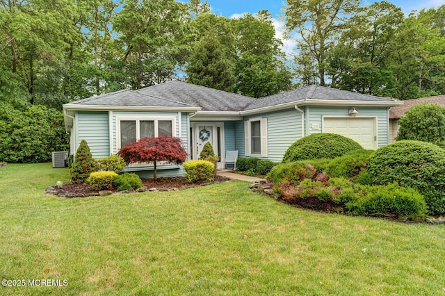 231 Valley Forge Dr, Little Egg Harbor, NJ 08087 - ranch-style house with an attached garage, a front yard, and a shingled roof