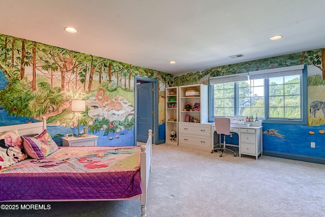 2 Red Oak, Holmdel, NJ 07733 - carpeted bedroom with wallpapered walls, an office area, and recessed lighting